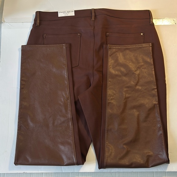 Chico’s Pants 14R (2.5R) Faux Leather Front Ponte Back Slim Leg in brown NWT - Picture 6 of 9
